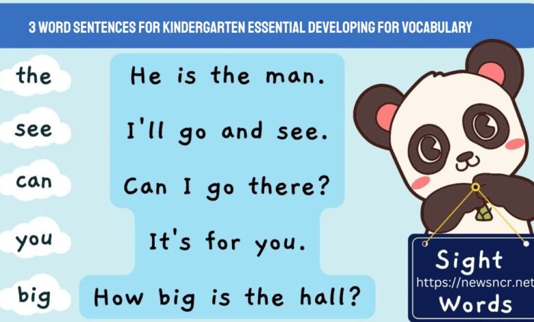 3 word sentences for kindergarten